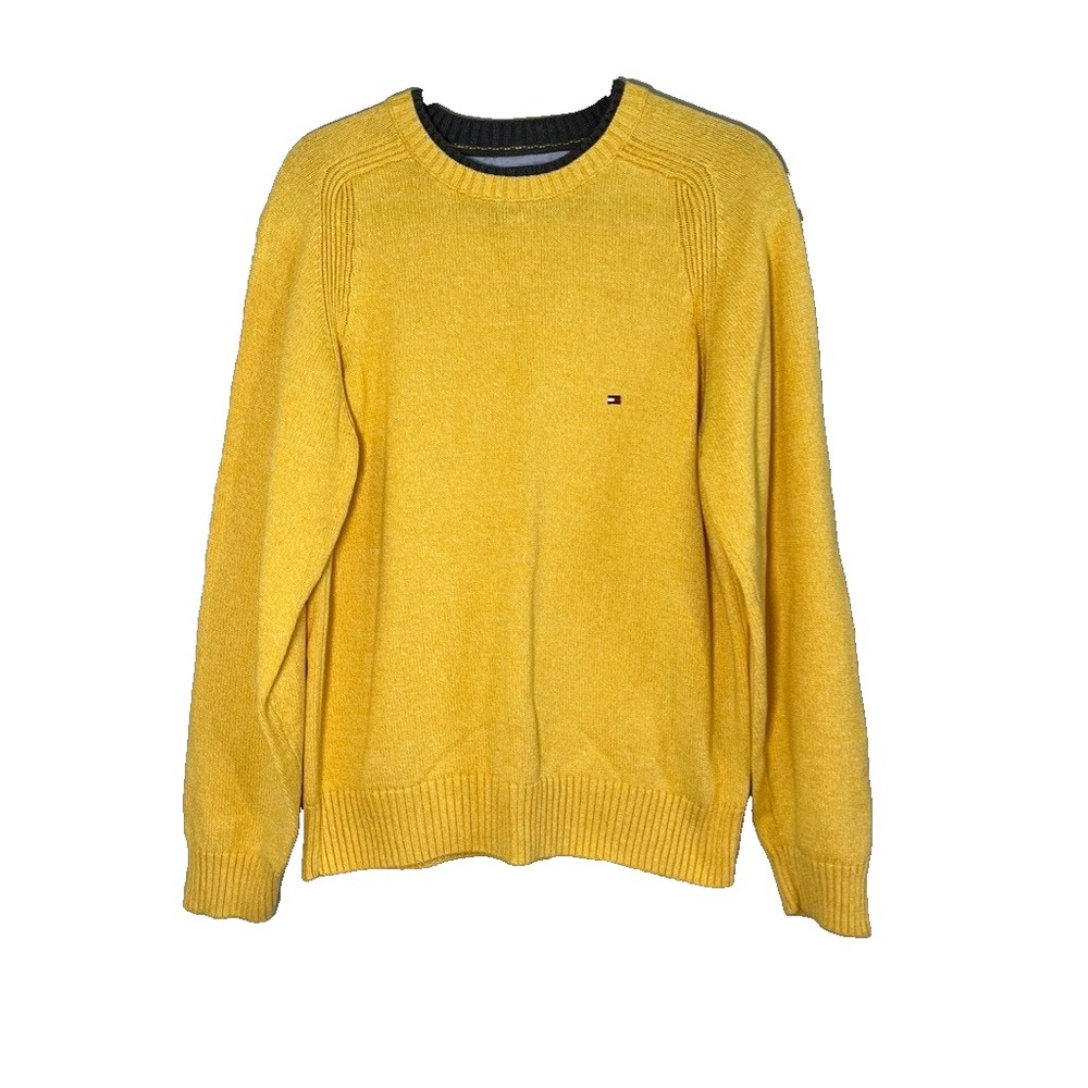 Tommy Hilfiger Knit Sweater Men M Yellow Preppy Classic Retro Heritage
